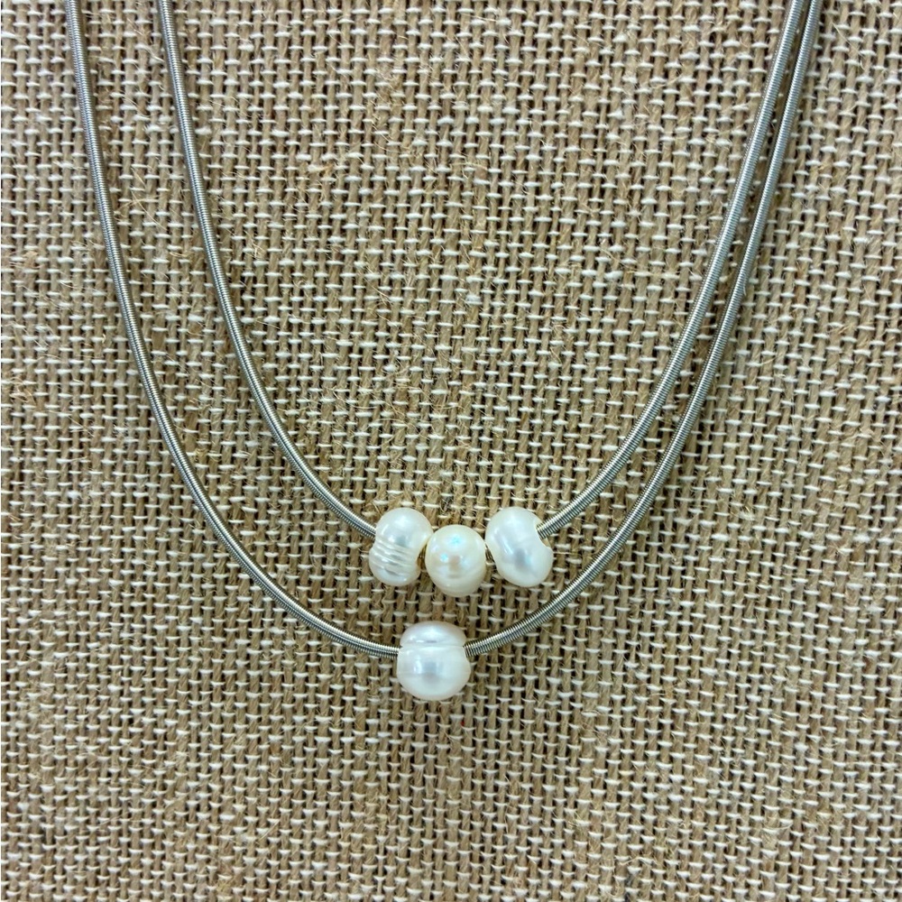 Freshwater Pearl Double-Layer Necklace - White Pearls